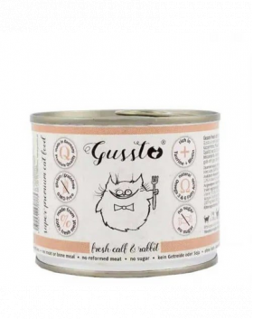 GUSSTO Cat Fresh Calf &amp; Rabbit CARNE PROASPĂTĂ DE VIŢEL CU IEPURE 200 g